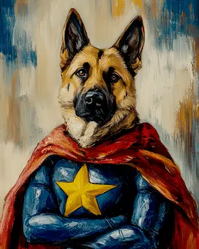 Portrait of a German Shepherd Hero - Pet Superheros Art Prints – 8″x10″ Artwork for 11″x14″ Frame