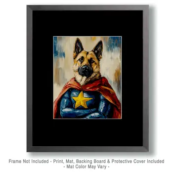 Portrait of a German Shepherd Hero - Pet Superheros Art Prints – 8″x10″ Artwork for 11″x14″ Frame
