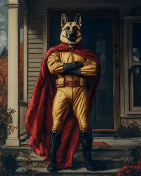 German Shepherd Home Guardian Hero - Pet Superheros Art Prints – 8″x10″ Artwork for 11″x14″ Frame