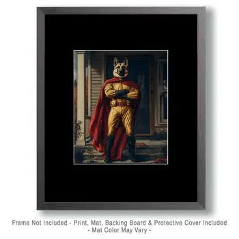 German Shepherd Home Guardian Hero - Pet Superheros Art Prints – 8″x10″ Artwork for 11″x14″ Frame