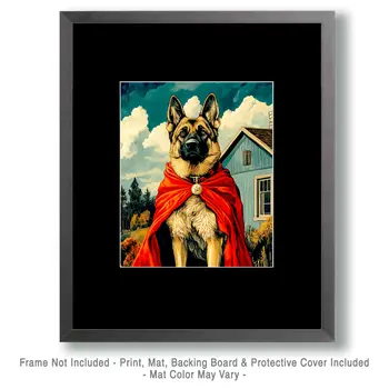 German Shepherd Friend and Protector - Pet Superheros Art Prints – 8″x10″ Artwork for 11″x14″ Frame