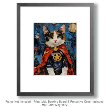 Calico Kitty Hero - Pet Superheros Art Prints – 8″x10″ Artwork for 11″x14″ Frame