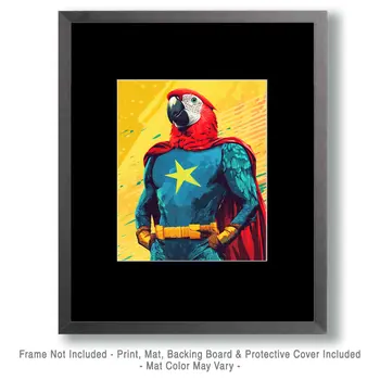 Mighty Parrot - Pet Superheros Art Prints – 8″x10″ Artwork for 11″x14″ Frame