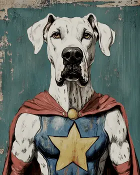 Vintage Great Dane Hero - Pet Superheros Art Prints – 8″x10″ Artwork for 11″x14″ Frame