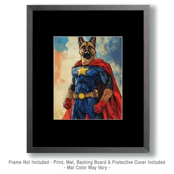 German Shepherd Portrait of a Hero - Pet Superheros Art Prints – 8″x10″ Artwork for 11″x14″ Frame