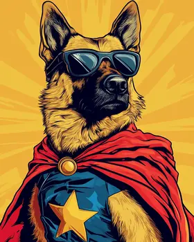 German Shepherd Friend and Hero - Pet Superheros Art Prints – 8″x10″ Artwork for 11″x14″ Frame