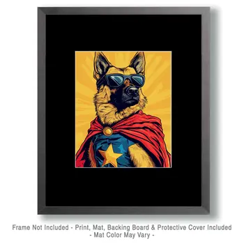 German Shepherd Friend and Hero - Pet Superheros Art Prints – 8″x10″ Artwork for 11″x14″ Frame