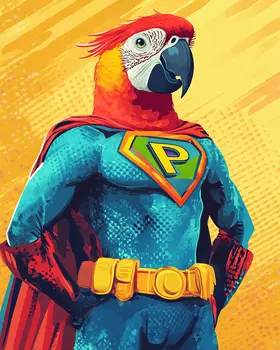 Parrot Friend and Hero - Pet Superheros Art Prints – 8″x10″ Artwork for 11″x14″ Frame