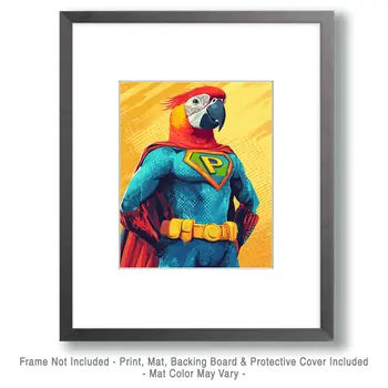 Parrot Friend and Hero - Pet Superheros Art Prints – 8″x10″ Artwork for 11″x14″ Frame