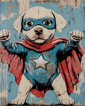 Vintage Labrador Retriever Puppy Hero - Pet Superheros Art Prints – 8″x10″ Artwork for 11″x14″ Frame