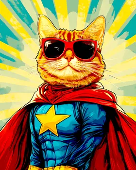 Orange Tabby Cat to the Rescue - Pet Superheros Art Prints – 8″x10″ Artwork for 11″x14″ Frame