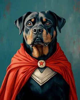 Loyal Rottweiler Friend and Hero - Pet Superheros Art Prints – 8″x10″ Artwork for 11″x14″ Frame