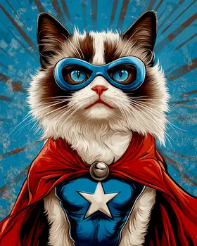 Ragdoll Cat Friend and Protector - Pet Superheros Art Prints – 8″x10″ Artwork for 11″x14″ Frame