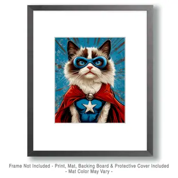 Ragdoll Cat Friend and Protector - Pet Superheros Art Prints – 8″x10″ Artwork for 11″x14″ Frame