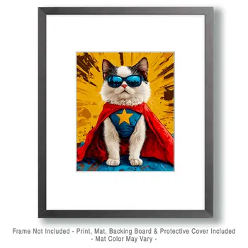 Larry the Cat is Here! - Pet Superheros Art Prints – 8″x10″ Artwork for 11″x14″ Frame