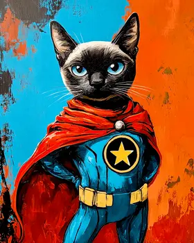 Siamese Samantha Cat Hero and Companion - Pet Superheros Art Prints – 8″x10″ Artwork for 11″x14″ Frame
