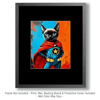 Siamese Samantha Cat Hero and Companion - Pet Superheros Art Prints – 8″x10″ Artwork for 11″x14″ Frame