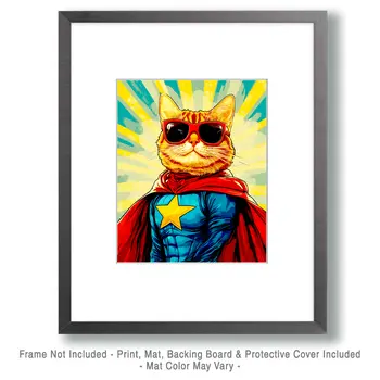 Orange Tabby Cat to the Rescue - Pet Superheros Art Prints – 8″x10″ Artwork for 11″x14″ Frame