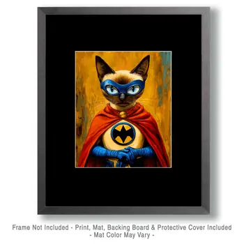 Bat Cat Ready and Waiting - Pet Superheros Art Prints – 8″x10″ Artwork for 11″x14″ Frame