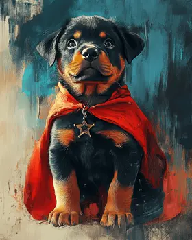 Loyal Rottweiler Companion and Hero - Pet Superheros Art Prints – 8″x10″ Artwork for 11″x14″ Frame