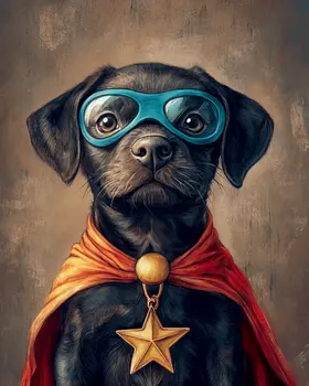 Black Lab to the Rescue! - Pet Superheros Art Prints – 8″x10″ Artwork for 11″x14″ Frame