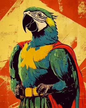 Parrot Patrol Leader - Pet Superheros Art Prints – 8″x10″ Artwork for 11″x14″ Frame