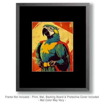 Parrot Patrol Leader - Pet Superheros Art Prints – 8″x10″ Artwork for 11″x14″ Frame