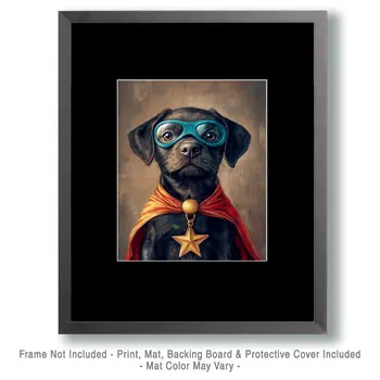 Black Lab to the Rescue! - Pet Superheros Art Prints – 8″x10″ Artwork for 11″x14″ Frame