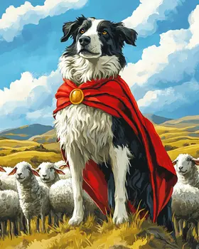Loyal Border Collie on Guard - Pet Superheros Art Prints – 8″x10″ Artwork for 11″x14″ Frame