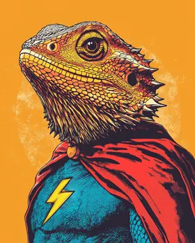 Zapper the Bearded Dragon Hero - Pet Superheros Art Prints – 8″x10″ Artwork for 11″x14″ Frame