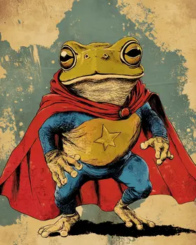 Vintage Frog Hero - Pet Superheros Art Prints – 8″x10″ Artwork for 11″x14″ Frame