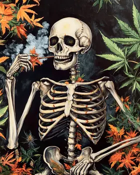 Smokin' a Bone - Skull & Skeleton Art Prints - 8"x10" Art Print for 11"x14" Frame