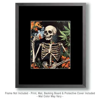 Smokin' a Bone - Skull & Skeleton Art Prints - 8"x10" Art Print for 11"x14" Frame
