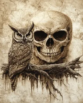 Evil Owl - Skull & Skeleton Art Prints - 8"x10" Art Print for 11"x14" Frame