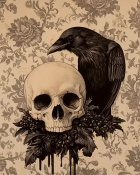 Raven and Skull - Skull & Skeleton Art Prints - 8"x10" Art Print for 11"x14" Frame