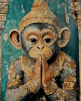 Monkey #3 - Rattanakosin Style Wall Art Prints – 8″x10″ Artwork for 11″x14″ Frame
