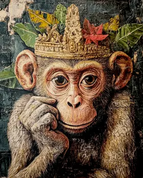 Monkey #4 - Rattanakosin Style Wall Art Prints – 8″x10″ Artwork for 11″x14″ Frame