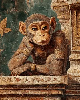 Monkey #5 - Rattanakosin Style Wall Art Prints – 8″x10″ Artwork for 11″x14″ Frame