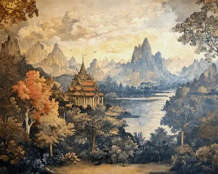 Thai Landscape #2 - Rattanakosin Style Wall Art Prints – 8″x10″ Artwork for 11″x14″ Frame