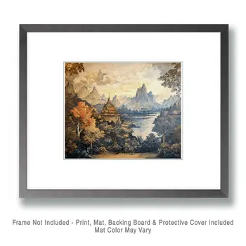 Thai Landscape #2 - Rattanakosin Style Wall Art Prints – 8″x10″ Artwork for 11″x14″ Frame