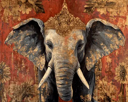 Elephant #1 - Rattanakosin Style Wall Art Prints – 8″x10″ Artwork for 11″x14″ Frame