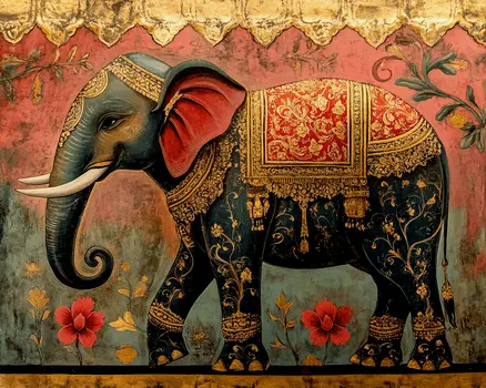 Elephant #2 - Rattanakosin Style Wall Art Prints – 8″x10″ Artwork for 11″x14″ Frame