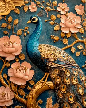 Peackock #4 - Rattanakosin Style Wall Art Prints – 8″x10″ Artwork for 11″x14″ Frame