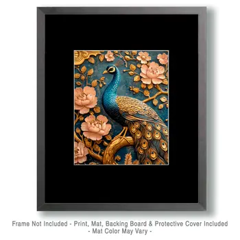 Peackock #4 - Rattanakosin Style Wall Art Prints – 8″x10″ Artwork for 11″x14″ Frame