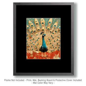 Peackock #5 - Rattanakosin Style Wall Art Prints – 8″x10″ Artwork for 11″x14″ Frame