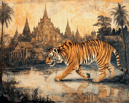 Tiger #1 - Rattanakosin Style Wall Art Prints – 8″x10″ Artwork for 11″x14″ Frame