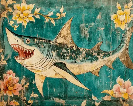 Shark #1 - Rattanakosin Style Wall Art Prints – 8″x10″ Artwork for 11″x14″ Frame