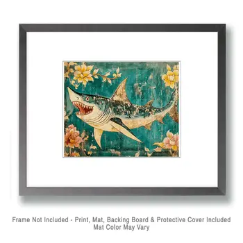 Shark #1 - Rattanakosin Style Wall Art Prints – 8″x10″ Artwork for 11″x14″ Frame