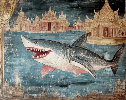 Shark #2 - Rattanakosin Style Wall Art Prints – 8″x10″ Artwork for 11″x14″ Frame