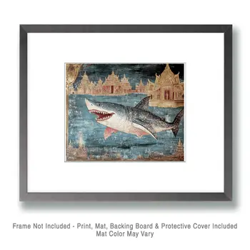 Shark #2 - Rattanakosin Style Wall Art Prints – 8″x10″ Artwork for 11″x14″ Frame